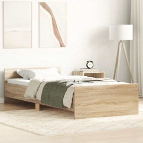 Bed Frame Sonoma oak Engineered wood, solid pine Twin D...