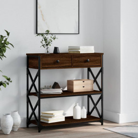 Console Table Brown Oak Engineered Wood Narrow Adjustab...