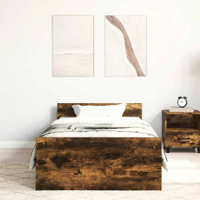 Bed Frame Smoked Oak Engineered wood, solid pine wood, ...