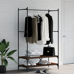 Clothes Rack Brown Oak Engineered Wood, Metal Compact