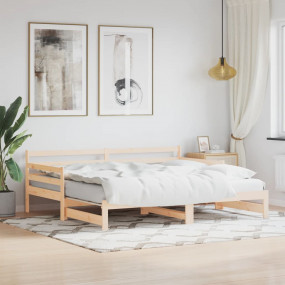 Daybed With Trundle Natural Wood Solid Pine Wood Large