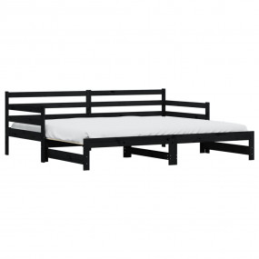 Daybed With Trundle Black Solid pine wood Large Expanda...