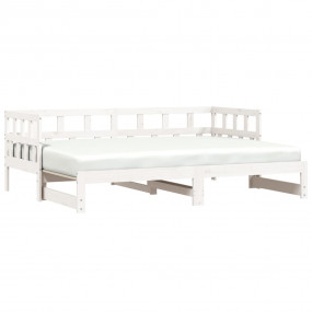 Daybed With Trundles White Solid Pine wood Twin Extenda...