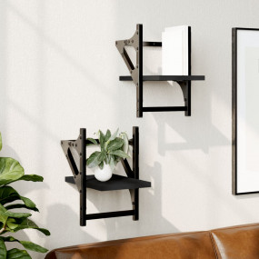 Wall Shelf Set of 2 Black Engineered wood, metal Medium