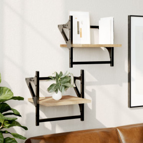Wall Shelf Set of 2 Sonoma Oak Engineered Wood, Metal