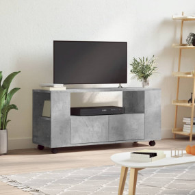 TV Cabinet Concrete Gray Engineered Wood Medium Rollabl...