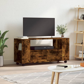 TV Cabinet Smoked Oak Engineered Wood Medium Modern TV ...