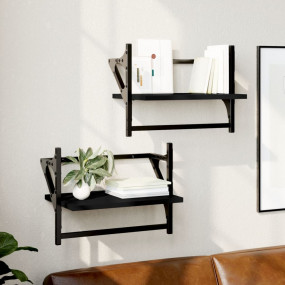 Wall Shelf Set of 2 Black Engineered wood, Metal 15.7x9...