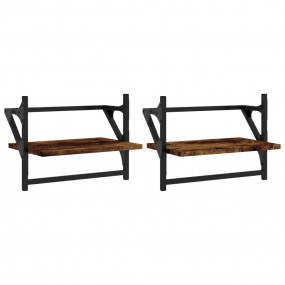 Wall Shelf Set of 2 Smoked Oak Engineered wood, metal M...
