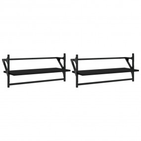 Wall Shelf Set of 2 Black Engineered wood, metal Medium