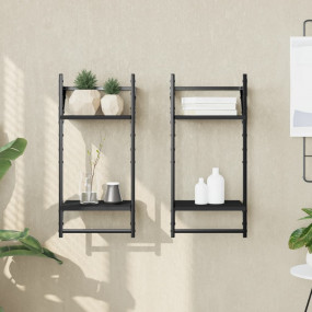 Wall Shelf Set of 2 Black Engineered wood, metal 11.8x9...