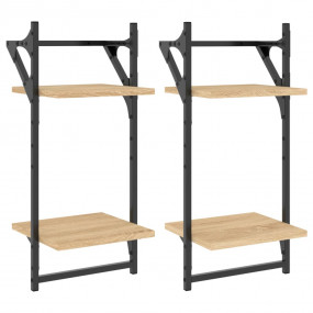 Wall Shelf Set of 2 Sonoma oak Engineered wood, metal
