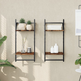 Wall Shelf Set of 2 Smoked Oak Engineered wood, metal M...