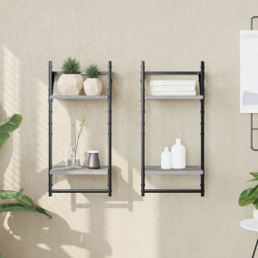 Wall Shelf Set of 2 Grey Sonoma Engineered wood, metal
