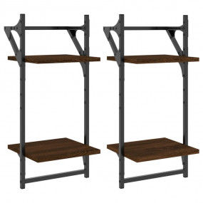 Wall Shelf Set of 2 Brown oak Engineered wood, metal Tw...