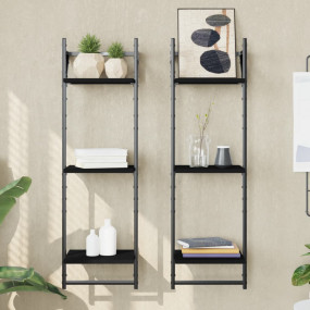 Wall Shelf Set of 2 Black Engineered wood, metal Medium