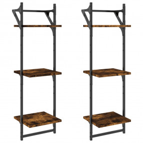 Wall Shelf Set of 2 Smoked oak Engineered wood, metal