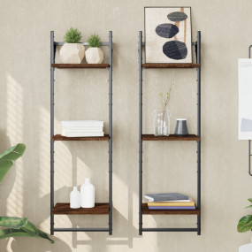 Wall Shelf Set of 2 Brown oak Engineered wood, metal 2 ...