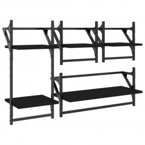 Wall Shelf Set of 4 Black Engineered wood, metal Medium
