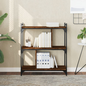 Bookcase Brown Oak Engineered Wood 3-Tier Adjustable Fe...