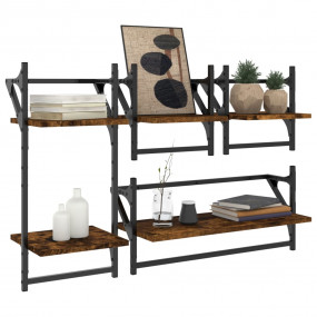 Wall Shelf Set of 4 Smoked oak Engineered wood, metal M...