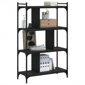 Bookcase Black Engineered Wood 4-Tier Bookcase Industri...