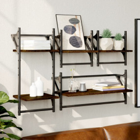 Wall Shelf Set of 4 Brown oak Engineered wood, metal Me...