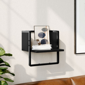 Wall Shelf Black Engineered wood, metal Small Wall moun...