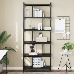 Bookcase Black Engineered wood, metal Tall Adjustable F...