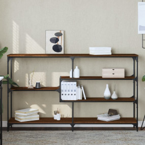 Console Table Brown Oak Engineered Wood, Metal Narrow
