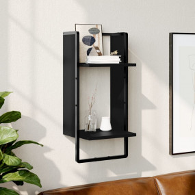 Wall Shelf Black Engineered Wood Medium Wall Shelf Rect...