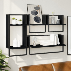 Wall Shelf Set Set of 4 Black Engineered wood, metal Sm...