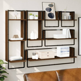 Wall Shelf Set Set of 6 Brown Oak Engineered wood Diffe...