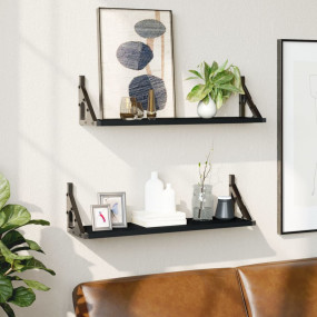 Wall Shelf Set of 2 Black Engineered wood 23.6x5.9x6.1 ...