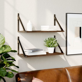 Wall Shelf Set of 2 Brown Oak Engineered wood, Metal