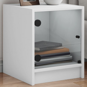 Bedside Cabinet Set of 2 White Engineered wood, glass