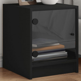 Bedside Cabinet Set of 2 Black Engineered wood, glass S...