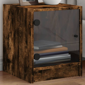 Bedside Cabinet Smoked Oak Engineered Wood, Glass Compa...