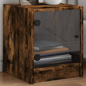 Bedside Cabinet Set of 2 Smoked oak Engineered wood, gl...