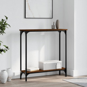 Console Table Brown Oak Engineered Wood Narrow Adjustab...