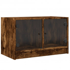 TV Cabinet Smoked Oak Engineered Wood, Glass Medium TV ...