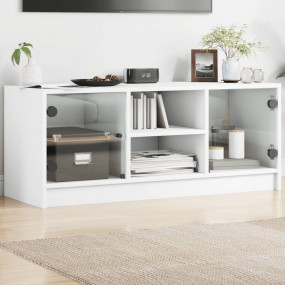 TV Cabinet White Engineered wood Medium Sleek TV Cabine...