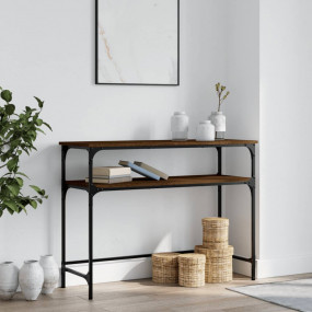 Console Table Brown Oak Engineered Wood, Metal