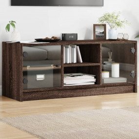 TV Cabinet Brown Oak Engineered Wood, Glass Medium TV C...