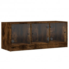TV Cabinet Smoked Oak Engineered Wood, Glass Modern Sty...