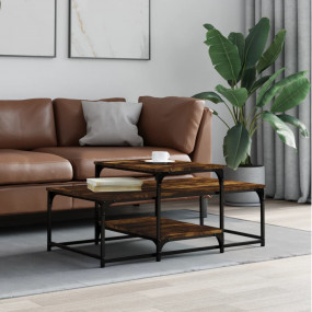 Coffee Table Smoked Oak Engineered Wood, Metal Medium S...