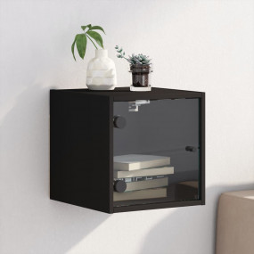 Bedside Cabinet Black Engineered wood, glass Compact