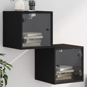 Bedside Cabinet Set of 2 Black Engineered wood, glass