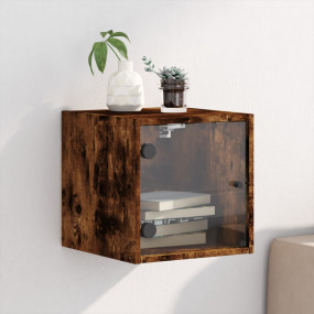 Bedside Cabinet Smoked Oak Engineered wood, Glass Small