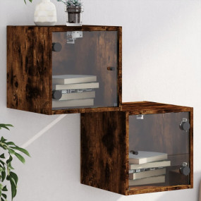 Bedside Cabinet Set of 2 Smoked Oak Engineered wood, gl...